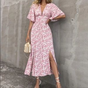 SOLD!! floral butterfly sleeve slit thigh dress